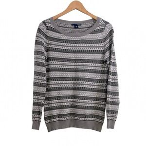 Fair Isle Patterned Long Sleeve Gray Sweater
